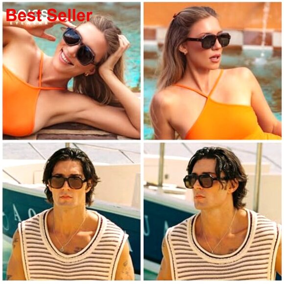 Retro Square Polarized Sunglasses, Oversized Vintage Frames, UV400 Protection main image 5